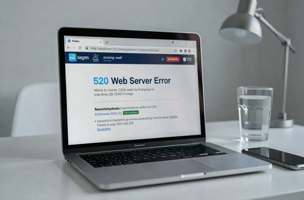 Écran d'ordinateur portable affichant une erreur 520 Web Server sur un navigateur internet