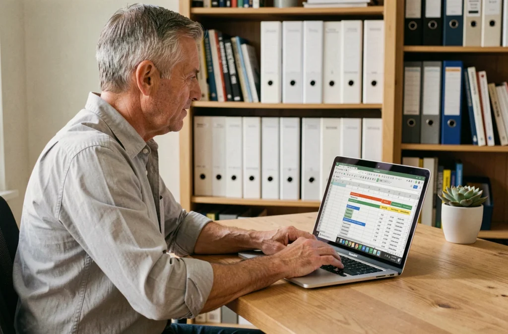 Homme en télétravail utilisant Excel pour nettoyer et restructurer des données en transposant lignes et colonnes