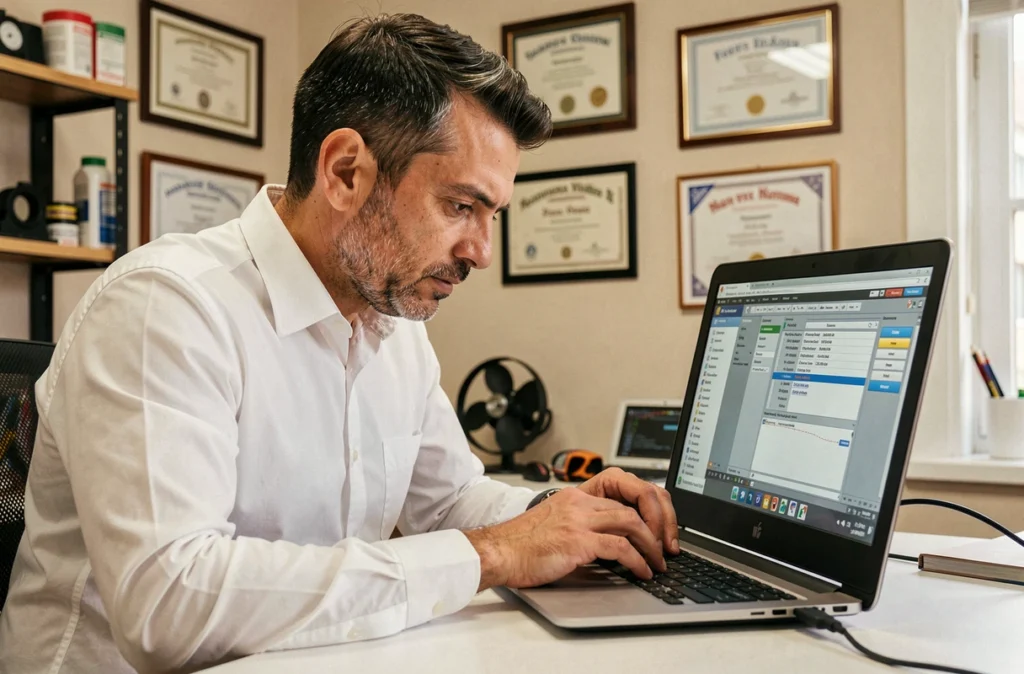 Mounir Informatique : technicien diagnostiquant un ordinateur portable dans son atelier